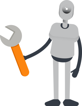 Humanoid Robot Character Holding Wrench Tool png