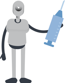 Humanoid Robot Character Holding Medical Syringe Illustration png