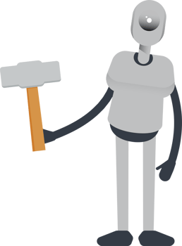 Humanoid Robot Character Holding Hammer Tool png