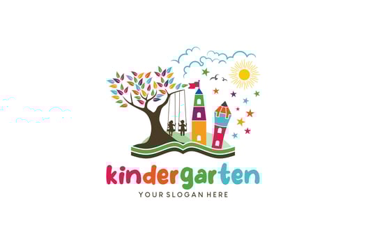 illustration of kindergarten logo design, colorful playground for education vector