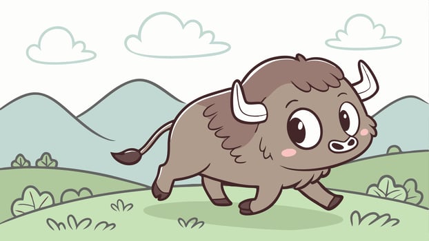 Cartoon bison running in the field vector