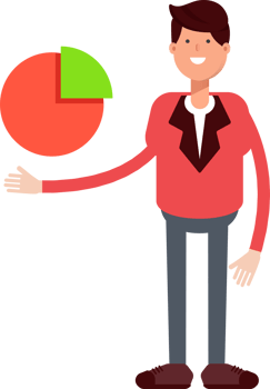 Businessman in Red Suit Character Holding Pie Chart png