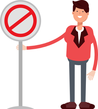 Businessman in Red Suit Character and Prohibition Signage png
