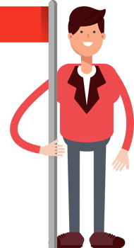 Businessman in Red Suit Character Holding Flag Pole png