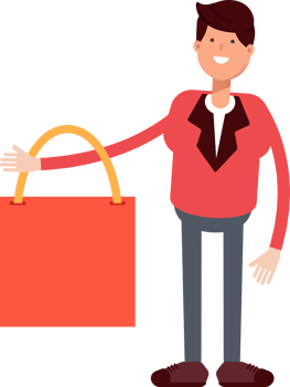 Businessman in Red Suit Character Holding Shopping Bag png