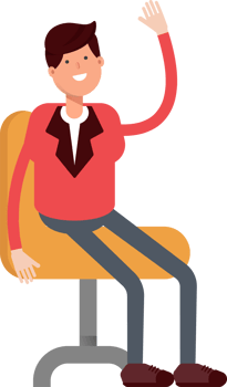 Businessman in Red Suit Character Sitting on Chair png