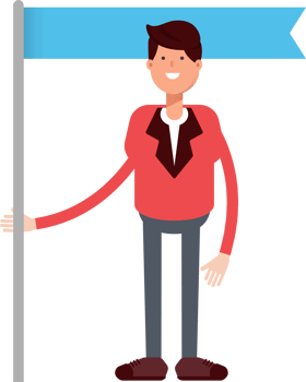 Businessman in Red Suit Character Holding Flag Pole png
