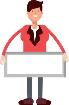 Businessman in Red Suit Character Holding Flag Pole png