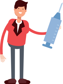 Businessman in Red Suit Character Holding Medical Syringe Illustration png