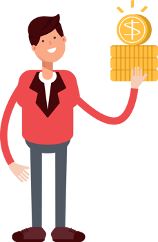 Businessman in Red Suit Character Holding Dollar Coins png