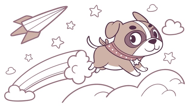 A cartoon dog flying through the clouds vector