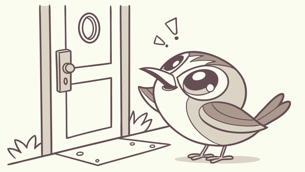 A cartoon bird standing in front of a door vector