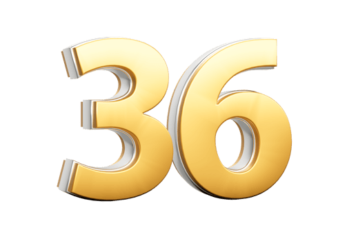 3D Golden Shiny Number 36 Thirty Six With Silver Outline 3D Illustration png