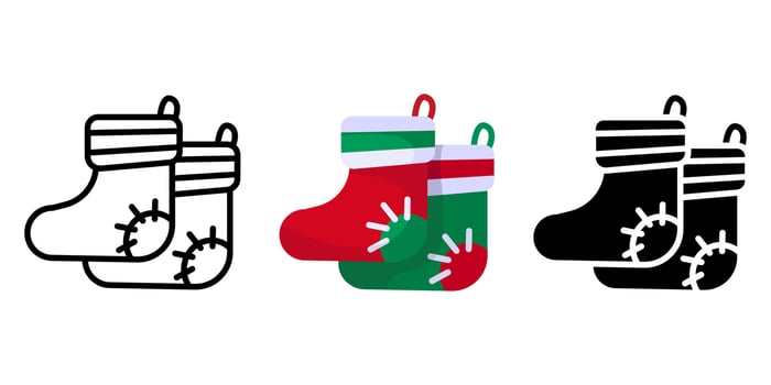 Christmas socks color icon. Holiday hanging stocking symbol. Sock-shaped bags for presents illustration. New year gift sign. vector