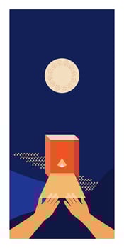 a hand holding a box with a light above it vector