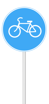 Bicycle sign on a blank background with a white pole. Suitable for cycling, transportation, or urban planning. png