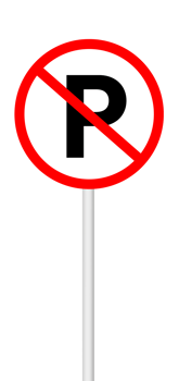 No parking sign on a blank background with a white pole. Suitable for traffic regulation, road safety, or signage projects. png
