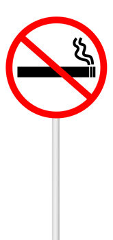No smoking sign on a blank background with a white pole. Suitable for health regulations, public safety, or signage projects. png