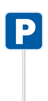 Parking sign on a blank background with a white pole. Ideal for transportation, urban planning, or signage projects. png