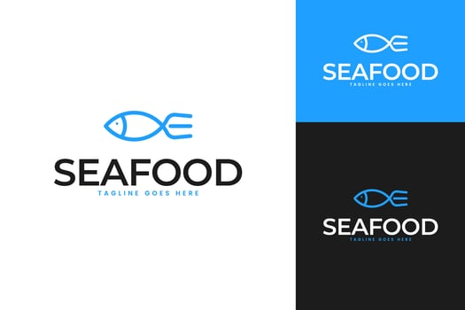 Fish and fork logo design for seafood restaurant and fine dining concept symbol illustration vector