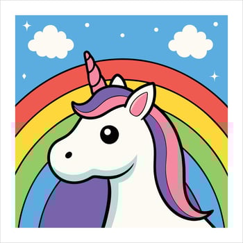 A cartoon unicorn with a rainbow vector