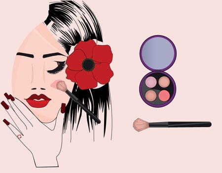 A cute girl with beautiful makeup kit vector