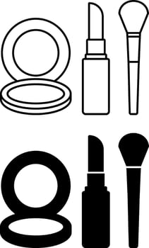 Makeup Icons. Black and White Icons. Powder, Lipstick, and Brush. Accessories, Cosmetic Items. Fashion Concept vector