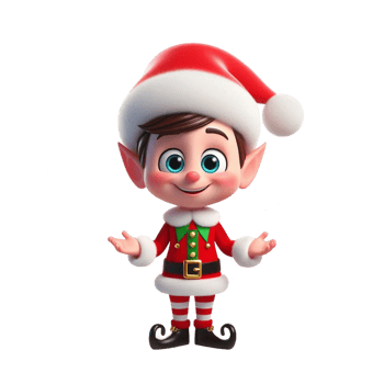 3D Santa's helper smiling funny elf boy in red suit and hat png