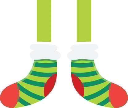 Hanging green and red striped christmas socks with cozy white cuffs, eagerly awaiting the joyful moments of being filled with festive gifts and delightful candy vector