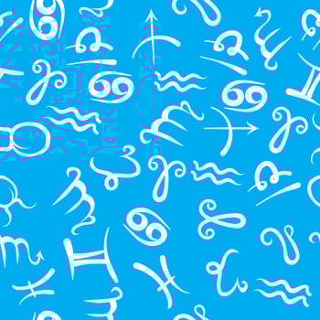 Zodiac Icon Seamless Pattern Isolated on Blue Background. Astrological Symbols. Horoscope Elements. vector