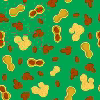 Tasty Peanut Seamless Pattern Isolated on Green Background. Nut Seeds. vector