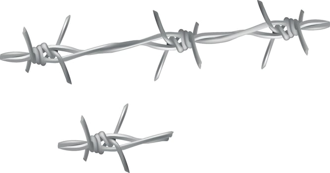 Metallic barbed wire segments symbolize security, danger, and restricted areas vector