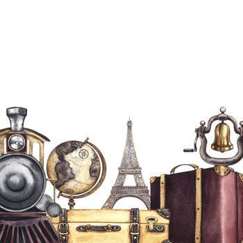 Traveling by train in Europe. A watercolor illustration made by hand. A traveler's postcard in vintage style. Highlight it. For banners, flyers, posters. For prints, stickers, postcards and tickets. png