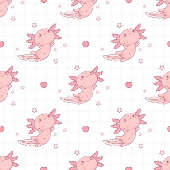 Seamless pattern with cute pink Axolotl on checkered background png
