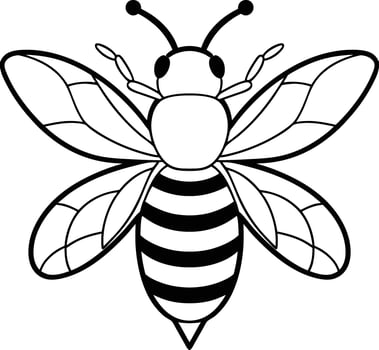Black and White Line Drawing of a Stylized Cartoon Bee vector