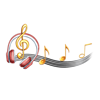 Red headphones musical notation and sheet music. The watercolor illustration is made by hand.For posters, flyers and invitation cards. For banners and postcards. For logos, badges, stickers and prints png