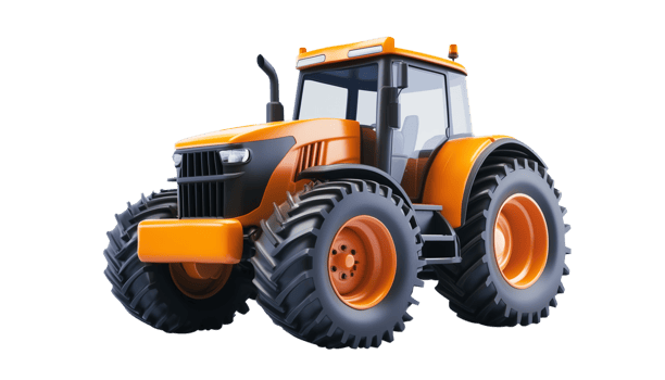 A tractor is shown in an orange and black color png