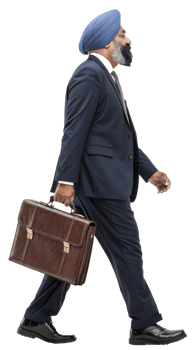 Businessman in suit with briefcase on transparent background png