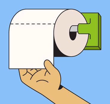 Hand grabbing toilet paper cartoon illustration vector