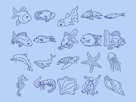 Set of hand drawn fish icon design template. vector