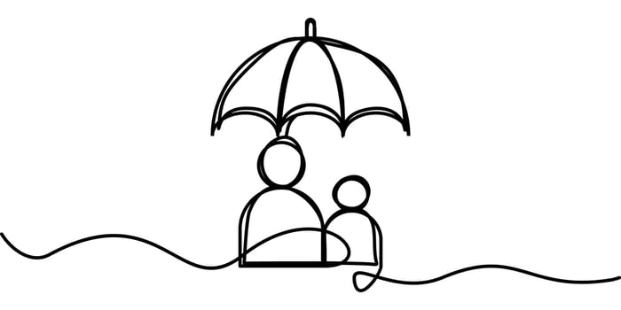 continuous line drawing of umbrella symbol with two people. abstract line art illustration symbolizing protection vector