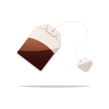 Paper tea bag with empty label isolated on white background. vector