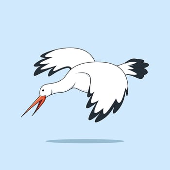 A cute stork is flying with both wings vector