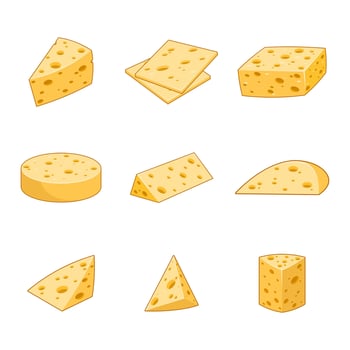 Various shapes of cheese slices vector