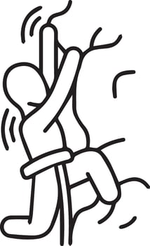 A drawing of a person climbing the cliff vector