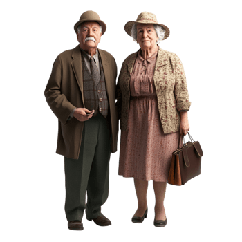 Grandparents in Old Fashioned Clothes on transparent background png