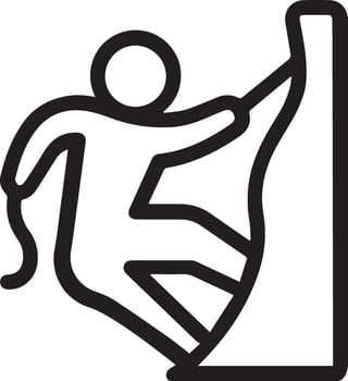 A black and white icon of a person climbing a rock vector