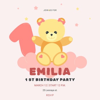 Invitation childrens birthday party with cute bear and number. 1st birthday. Celebration First birthday. Greeting card template for children. illustration. vector