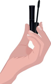 A hand holding a mascara tube and mascara brush vector