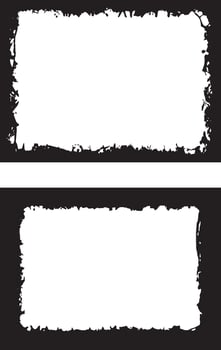 two blank white frames with black paint on them, Black And white Contrasting Grunge texture photo Frames, A Duo of Rectangular Frames with Distressed vector